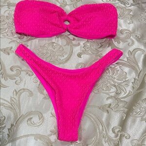 Hot Pink Textured Bikini Set